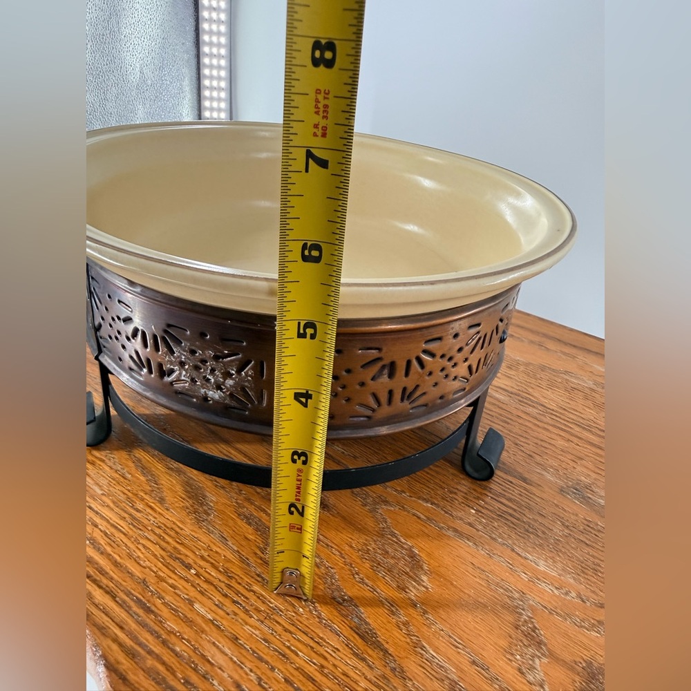 1960’s Pfaltzgraff Copper and Cream Covered baking Dish candle warmer heat - Picture 2 of 10